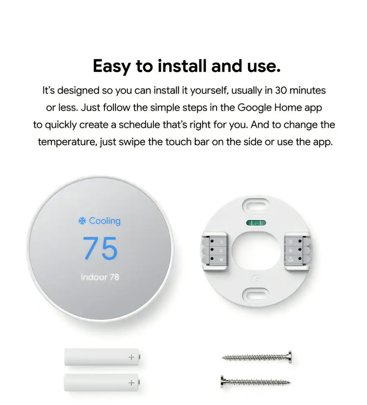 Google Nest Thermostat - Smart Programmable Wi-Fi GA01334-US - Snow