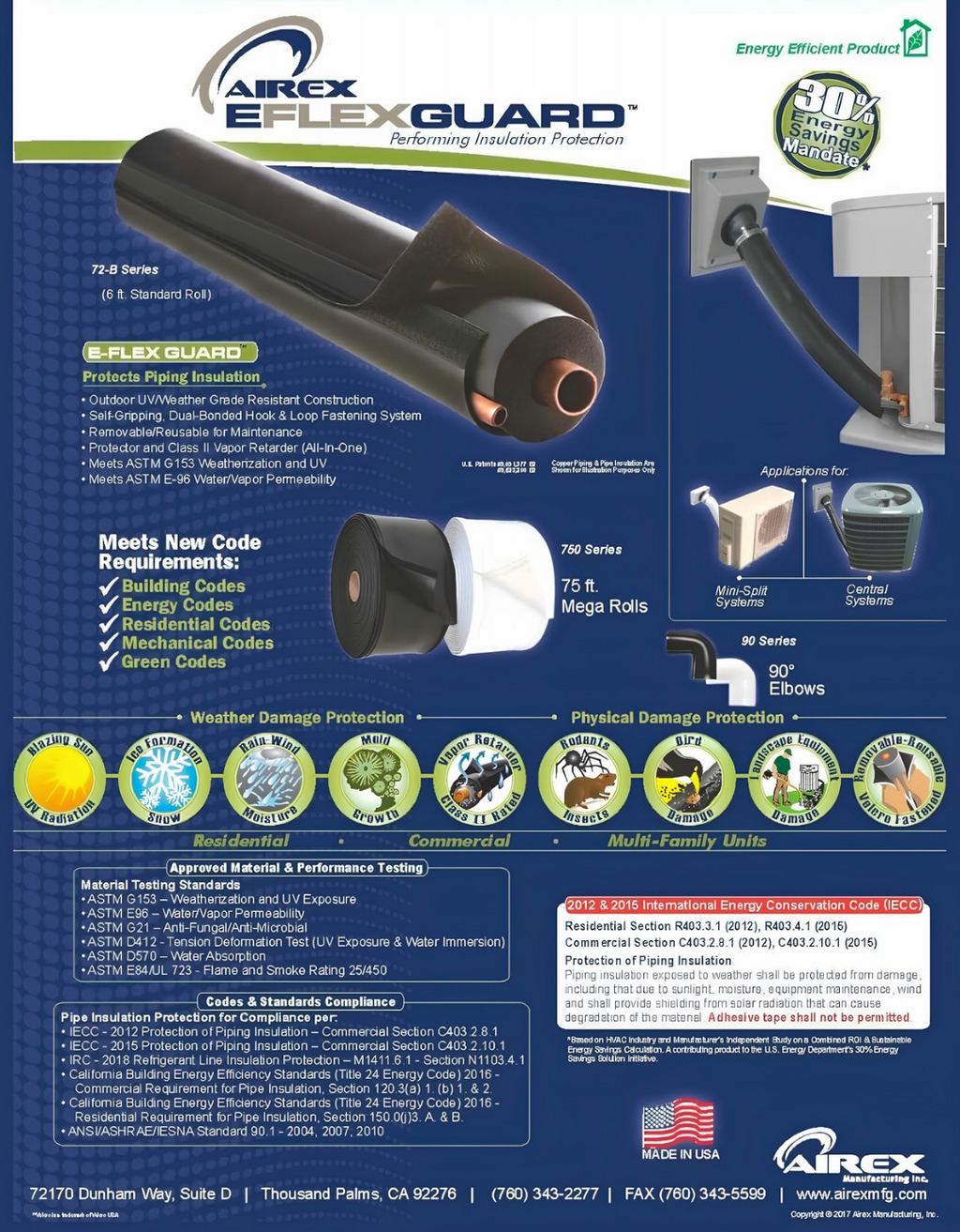 Airex Black 72E-B E-Flex Guard Insulation Protector for Refrigeration Piping Line Set Cover/Protector/Sleeve for 5/8", 3/4" or 7/8" Copper Tubing w/ 1/2" Wall Insulation (6 Feet) Removable & Reusable