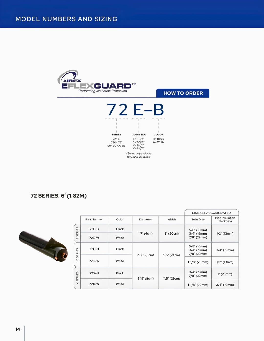 Airex Black 72E-B E-Flex Guard Insulation Protector for Refrigeration Piping Line Set Cover/Protector/Sleeve for 5/8", 3/4" or 7/8" Copper Tubing w/ 1/2" Wall Insulation (6 Feet) Removable & Reusable