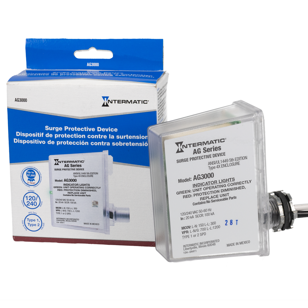 AG3000 Surge Protective Device, 3-Mode, 120/240 VAC 1Ph, Type 1 or Type 2, Outdoor, Connected Equipment Warranty 3yr $7,500