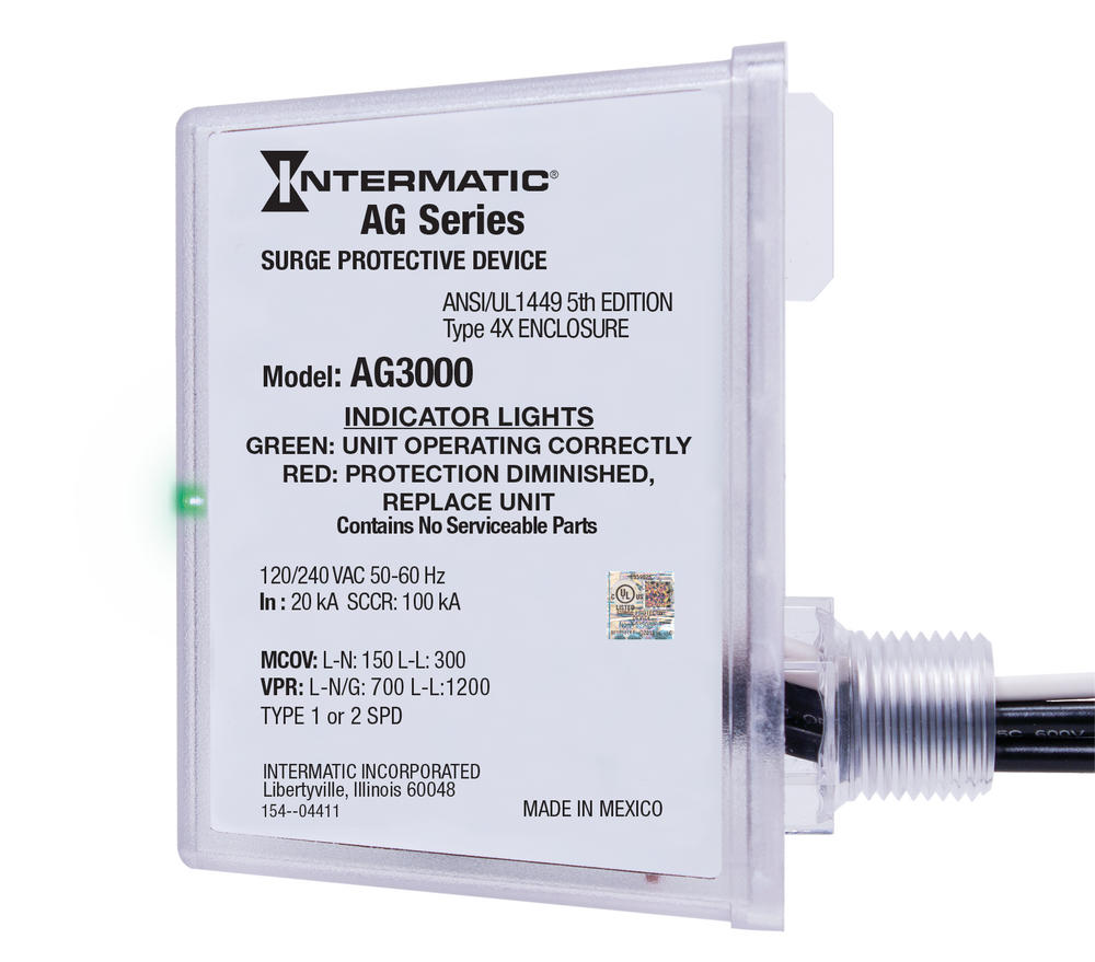 AG3000 Surge Protective Device, 3-Mode, 120/240 VAC 1Ph, Type 1 or Type 2, Outdoor, Connected Equipment Warranty 3yr $7,500